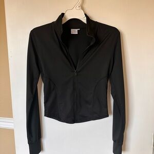 Black Bomber Jacket with Collar and Long Sleeves